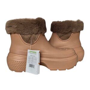 Crocs Stomp Faux Fur Fully Lined Rubber Ankle Unisex Boots Color CORK M- 7/W -9